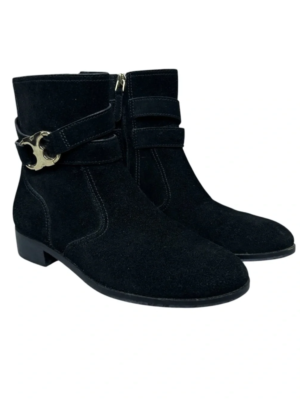 Tory Burch Gemini Suede Ankle Boots Size 7 US Black Gold Logo Luxury Minimalist